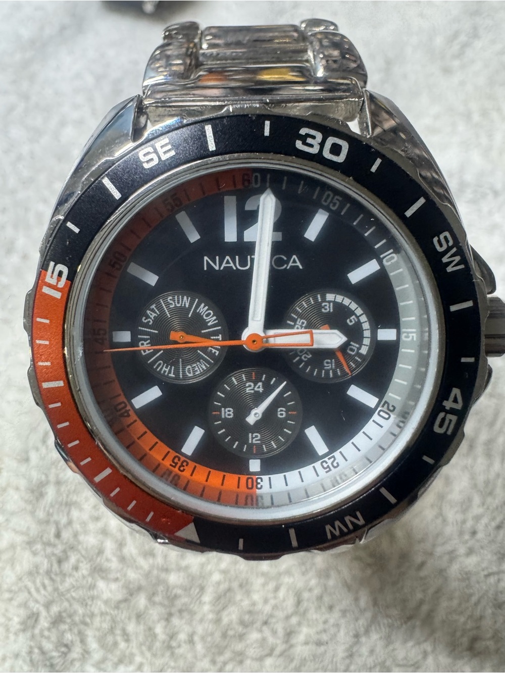 Nautica Black and Orange Sport Chronograph Watch